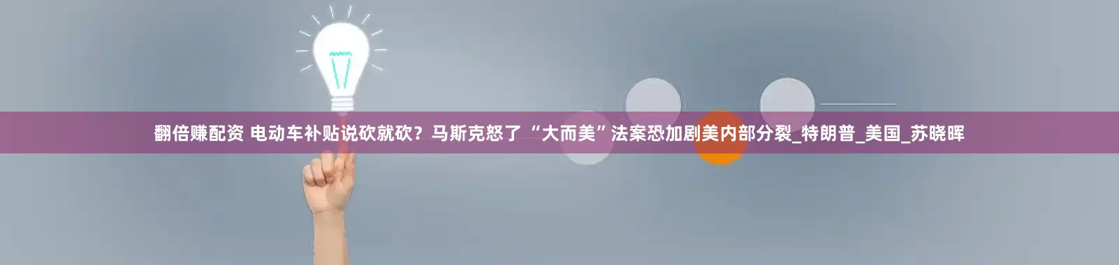 翻倍赚配资 电动车补贴说砍就砍？马斯克怒了 “大而美”法案恐加剧美内部分裂_特朗普_美国_苏晓晖