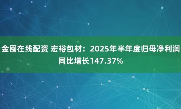 金囤在线配资 宏裕包材：2025年半年度归母净利润同比增长147.37%