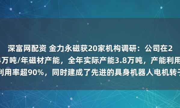 深富网配资 金力永磁获20家机构调研：公司在2025年底如期建成了4万吨/年磁材产能，全年实际产能3.8万吨，产能利用率超90%，同时建成了先进的具身机器人电机转子生产线（附调研问答）